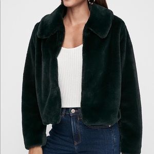 Emerald green faux fur coat from Express